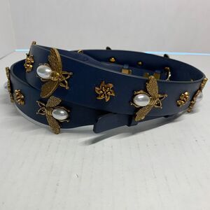 Cthru Blue Vegan Leather Handbag Strap Gold Bumble Bee Embellishment Bridgerton
